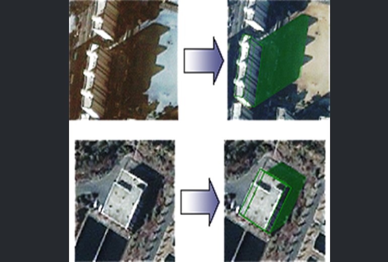 This research is aimed to extract building height and coordinates of building footprints from single optical
                                          images without using any external information.
                                         to achieve the objective, this research contains method of extraction of building height automatically by shadow analysis, 
                                         extraction of building roof boundary by smart manual processes and extraction of 3d building coordinates from single image.
                                         <br><br>
                                    <h5>Applications</h5>
                                    <ul>
                                        <li>3D Modeling of urban city</li>
                                        <li>Argumented Reality</li>
                                    </ul>
                                    <br>
                                    <h5>Publications</h5>
                                    <ul>
                                        <li>“Automatic building height extraction by volumetric shadow analysis of monoscopic imagery”, Taeyoon Lee, Taejung Kim, 2013 INTERNATIONAL JOURNAL OF REMOTE SENSING, 34권 16호, pp. 5834~5850</li>
                                        <li>“Semiautomatic building line extraction from Ikonos images through monoscopic line analysis”, Taeyoon Lee, Taejung Kim, Kyung-Ok Kim, 2006, Photogrammetric Engineering and Remote Sensing, 72 pp. 541-549</li>
                                    </ul>
                                    